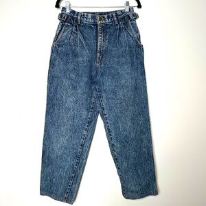 Dark Wash Waist Pleated High Rise Tapered Denim Jeans Academia Collegiate Retro